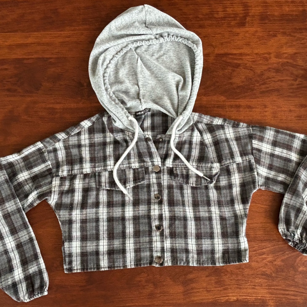 Hooded & Cropped Button Up Flannel